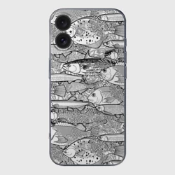 Чехол для iPhone 16 силиконовый с защитой камеры Рыбы графика