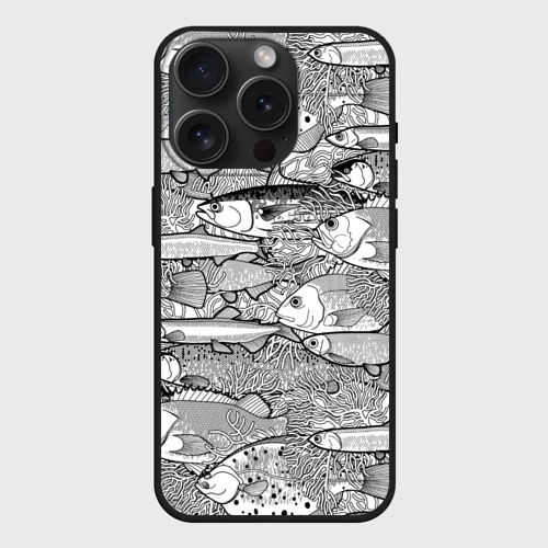 Чехол силиконовый для Apple iPhone 15 Pro Мax матовый Рыбы графика