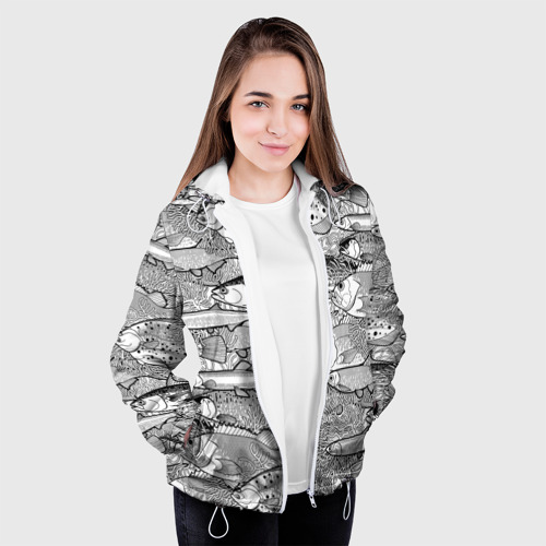 Женская куртка 3D Рыбы графика, цвет белый - фото 4