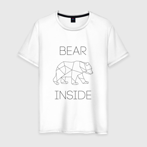 Мужская футболка из хлопка с принтом Внутри медведь, вид спереди №1