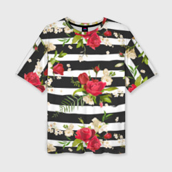Женская футболка oversize 3D Розы и орхидеи