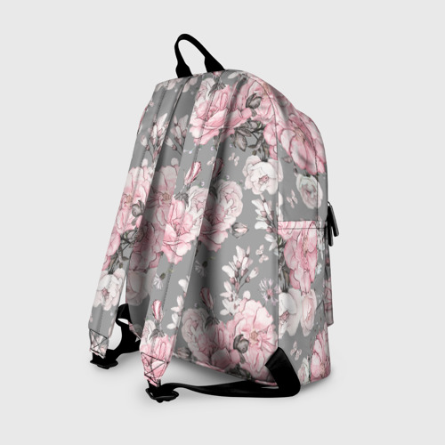 Рюкзак 3D с принтом Розовые розыером на сером, вид сзади #1