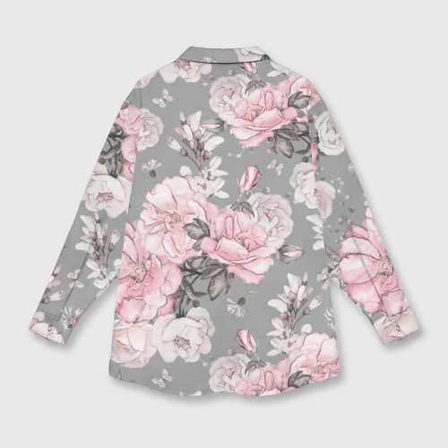 Мужская рубашка oversize 3D с принтом Розовые розыером на сером, вид сзади #1