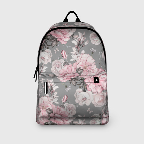 Рюкзак 3D с принтом Розовые розыером на сером, вид сбоку #3