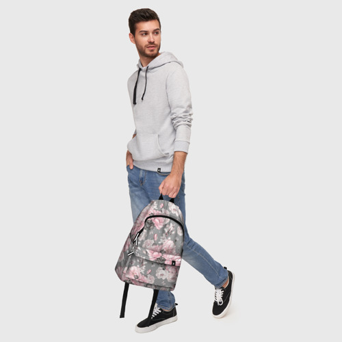 Рюкзак 3D с принтом Розовые розыером на сером, фото #5