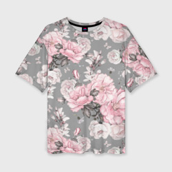 Женская футболка oversize 3D Розовые розыером на сером