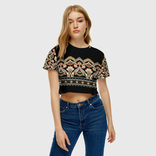 Женская футболка Crop-top 3D Орнамент, цвет 3D печать - фото 3