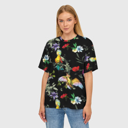 Женская футболка oversize 3D Попугаи в джунглях - фото 2