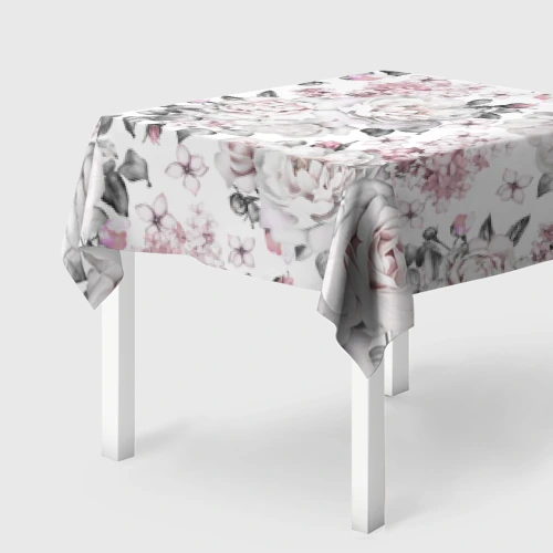Скатерть 3D Белые розы - розовые цветочки
