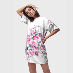 Платье-футболка 3D Розовые розы на белом - фото 2