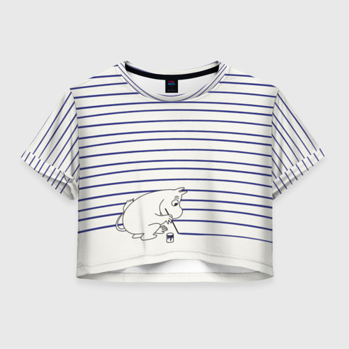 Женская футболка Crop-top с принтом Муми-тролль рисует полосы, вид спереди №1