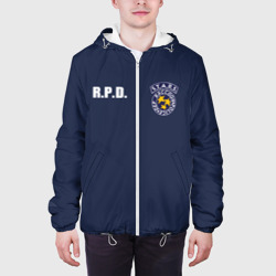 Куртка с принтом S.t.a.r.s. Raccoon city Resident evil Обитель зла rPD для мужчины, вид на модели спереди №3. Цвет основы: белый