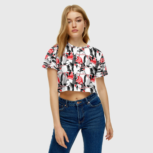 Женская футболка Crop-top 3D Пингвины, цвет 3D печать - фото 3