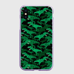 Чехол для iPhone XS Max матовый Зелёные тираннозавры - камуфляж