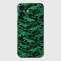 Чехол для iPhone 16 силиконовый с защитой камеры Зелёные тираннозавры - камуфляж
