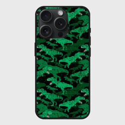 Чехол силиконовый для Apple iPhone 15 Pro Мax матовый Зелёные тираннозавры - камуфляж