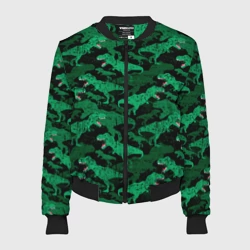 Женский бомбер 3D Зелёные тираннозавры - камуфляж