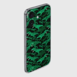 Чехол для iPhone 16 силиконовый с защитой камеры Зелёные тираннозавры - камуфляж - фото 2