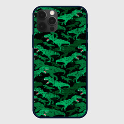 Чехол для iPhone 12 Pro Зелёные тираннозавры - камуфляж