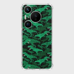 Чехол для Huawei Pura 70 Зелёные тираннозавры - камуфляж