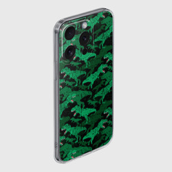 Чехол для iPhone 15 Pro силиконовый с защитой камеры Зелёные тираннозавры - камуфляж - фото 2