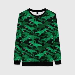 Женский свитшот 3D Зелёные тираннозавры - камуфляж