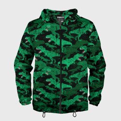 Мужская ветровка 3D Зелёные тираннозавры - камуфляж