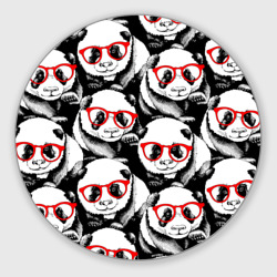 Круглый коврик для мышки Панды в красных очках