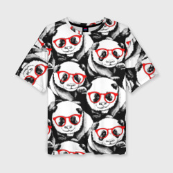 Женская футболка oversize 3D Панды в красных очках
