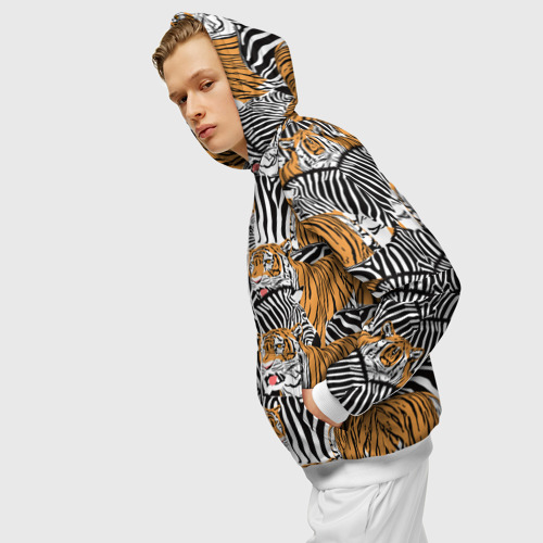 Мужская толстовка 3D на молнии Тигры и зебры, цвет белый - фото 5