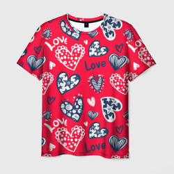 Сердечки - паттерн – Мужская футболка 3D с принтом купить со скидкой в -26%