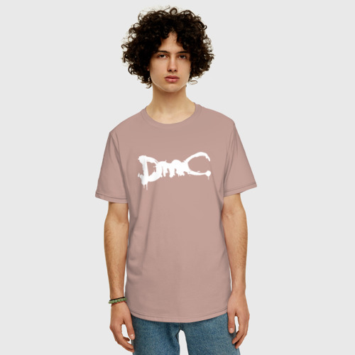 Мужская футболка хлопок Oversize DMC на спине, цвет пыльно-розовый - фото 3