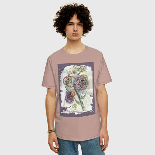 Мужская футболка хлопок Oversize Механический цветок, цвет пыльно-розовый - фото 3