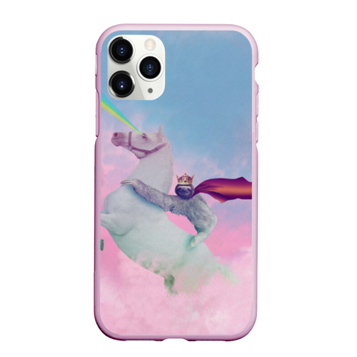 Чехол для iPhone 11 Pro матовый Ленивец король на единороге, цвет розовый