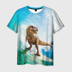 Мужская футболка 3D Серфер тиранозавр