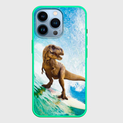 Чехол для iPhone 14 Pro Серфер тиранозавр