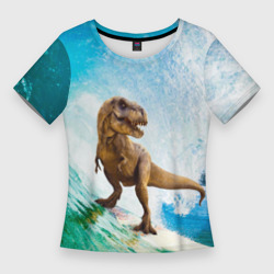 Женская футболка 3D Slim Серфер тиранозавр