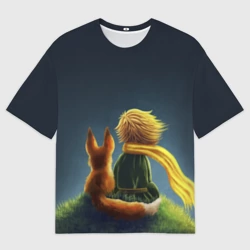 Женская футболка oversize 3D Маленький принц с лисой