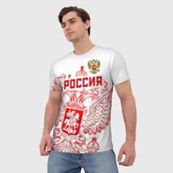 Футболка с принтом Россия для мужчины, вид на модели спереди №2. Цвет основы: белый