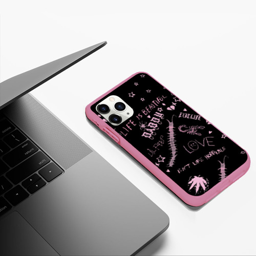 Чехол для iPhone 11 Pro Max матовый LIL Peep - Life Is Beautiful, цвет малиновый - фото 5