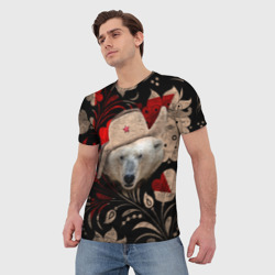 Мужская футболка 3D Медведь в ушанке - фото 2