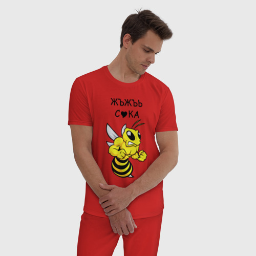 Мужская пижама хлопок Оса злая - жъжъь сска, цвет красный - фото 3