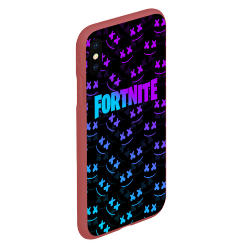 Чехол для iPhone XS Max матовый Fortnite Marshmello neon, цвет красный - фото 3