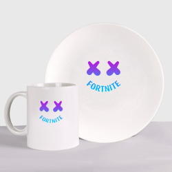 Набор: тарелка + кружка Fortnite x Marshmello neon