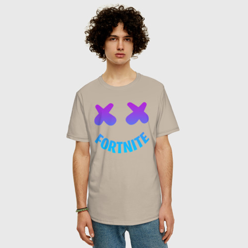 Мужская футболка хлопок Oversize Fortnite x Marshmello neon, цвет миндальный - фото 3