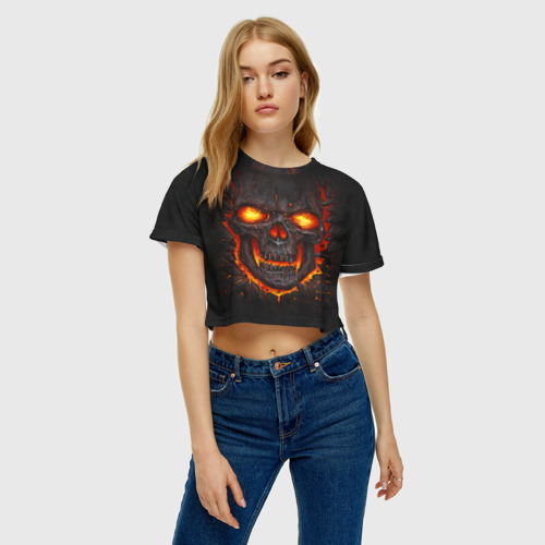 Женская футболка Crop-top 3D Skull Lava, цвет 3D печать - фото 3