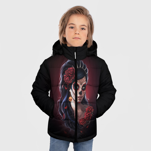 Зимняя куртка для мальчиков 3D с принтом Muertos / День Мертвых, фото на моделе #1