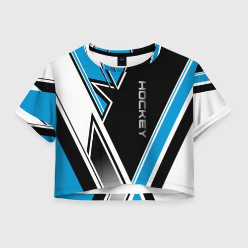 Женская футболка Crop-top 3D Hockey black blue white, цвет 3D печать