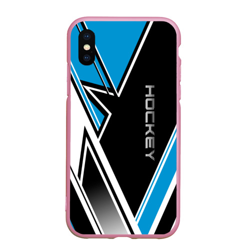 Чехол для iPhone XS Max матовый Hockey black blue white, цвет розовый