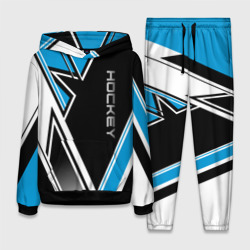 Женский костюм с толстовкой 3D Hockey black blue white